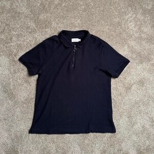 TOPMAN NAVY TWILL QUARTER ZIP POLO
